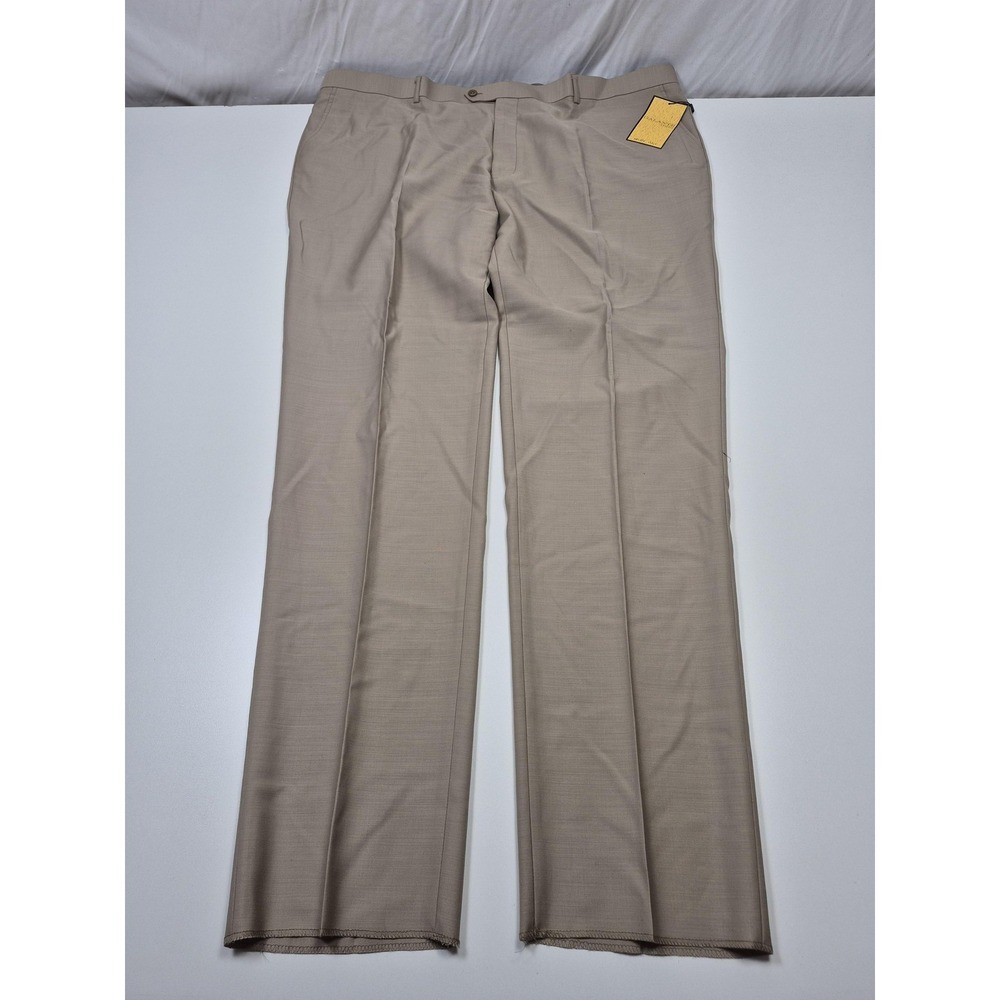 Galante Uomo Dress Pants Mens 32x36 Beige Wool Flat Front Straight Italy NWT